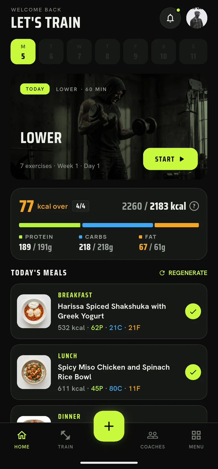 Varinus app — training screen