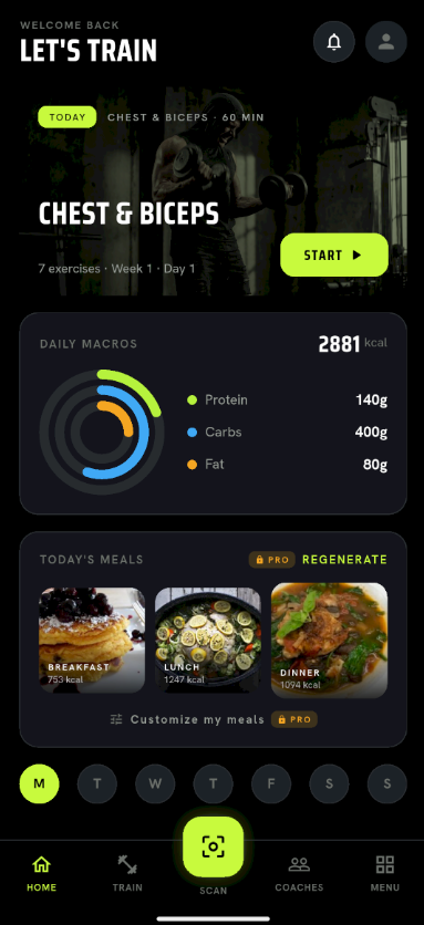 Varinus app — training screen